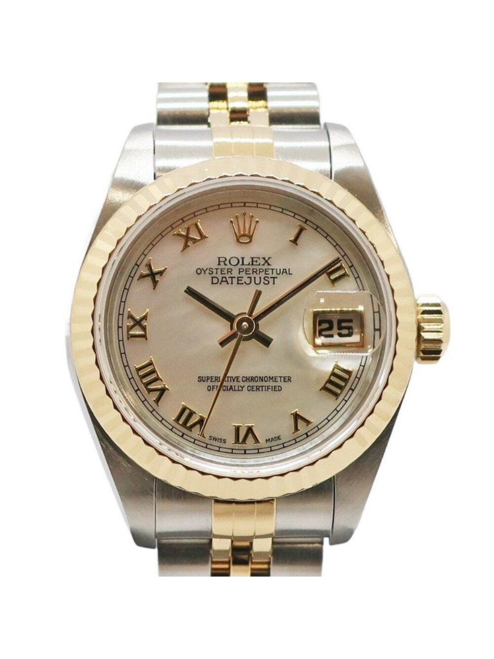 Rolex Ten Polished Datejust No White Shell Rome SS YG Watch Automatic Winding